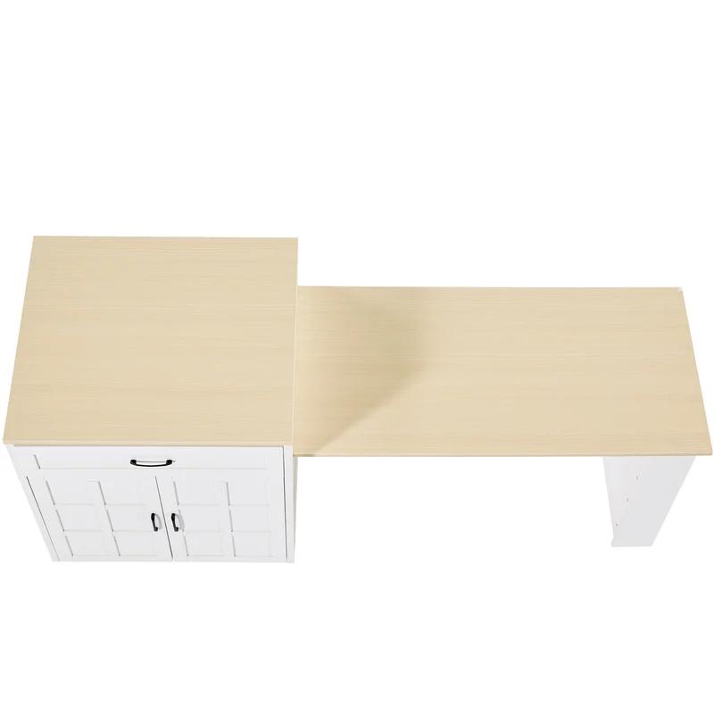 Gangliac Table de bar extensible 133-202cm MDF blanc avec rangements – Îlot de cuisine multifonction