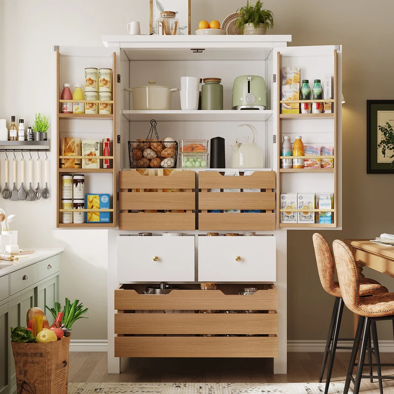 Embroidering Buffet haut de cuisine 80x40x140cm, armoire de rangement noire/blanche, 5 tiroirs, style rétro moderne, MDF robuste