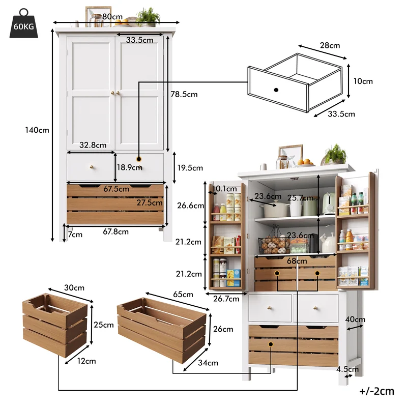 Embroidering Buffet haut de cuisine 80x40x140cm, armoire de rangement noire/blanche, 5 tiroirs, style rétro moderne, MDF robuste