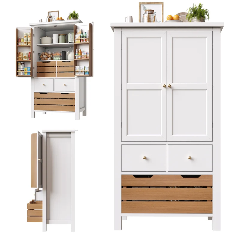 Embroidering Buffet haut de cuisine 80x40x140cm, armoire de rangement noire/blanche, 5 tiroirs, style rétro moderne, MDF robuste