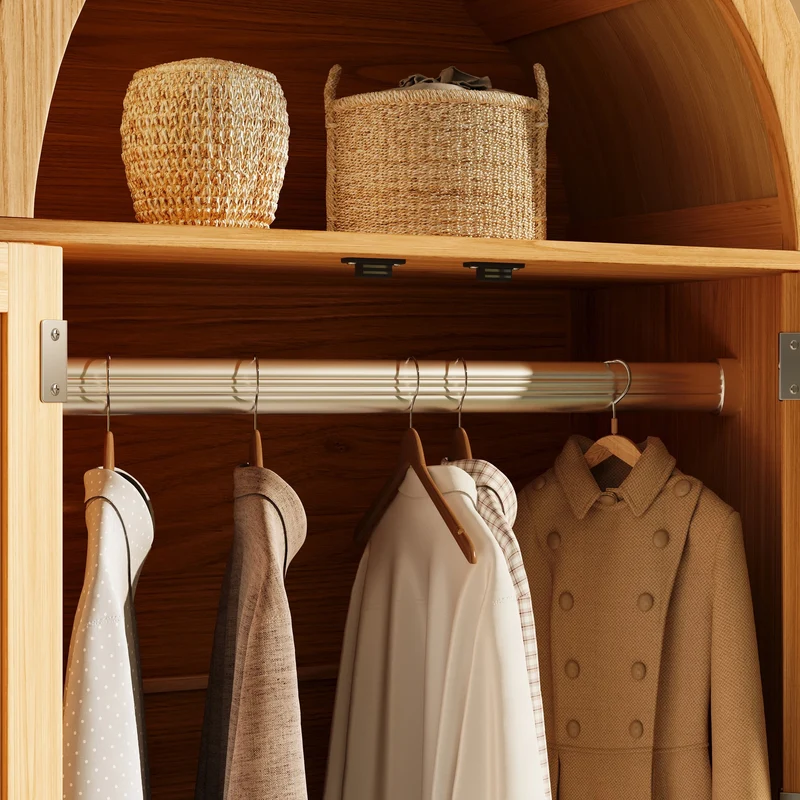 Uneccentrically Armoire 181x78x45 cm en bois chêne avec portes en rotin, style campagne, 2 tiroirs et penderie