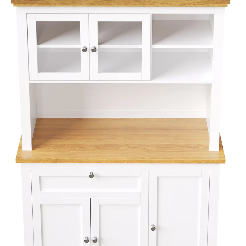 Subcantor Buffet haut 104x40x180cm blanc en MDF avec LED, style moderne, étagères réglables, vitrine et porte coulissante