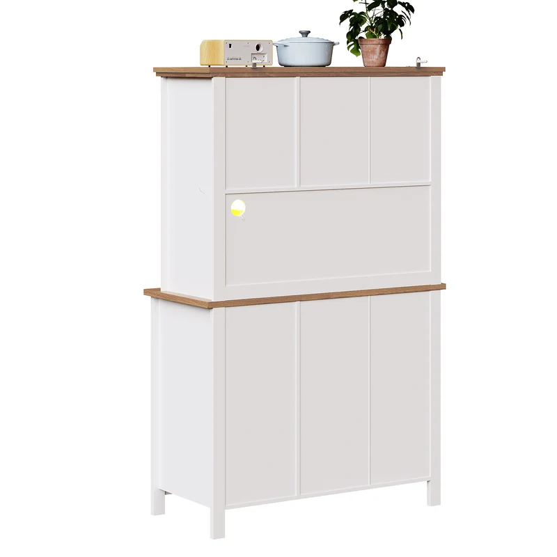 Subcantor Buffet haut 104x40x180cm blanc en MDF avec LED, style moderne, étagères réglables, vitrine et porte coulissante