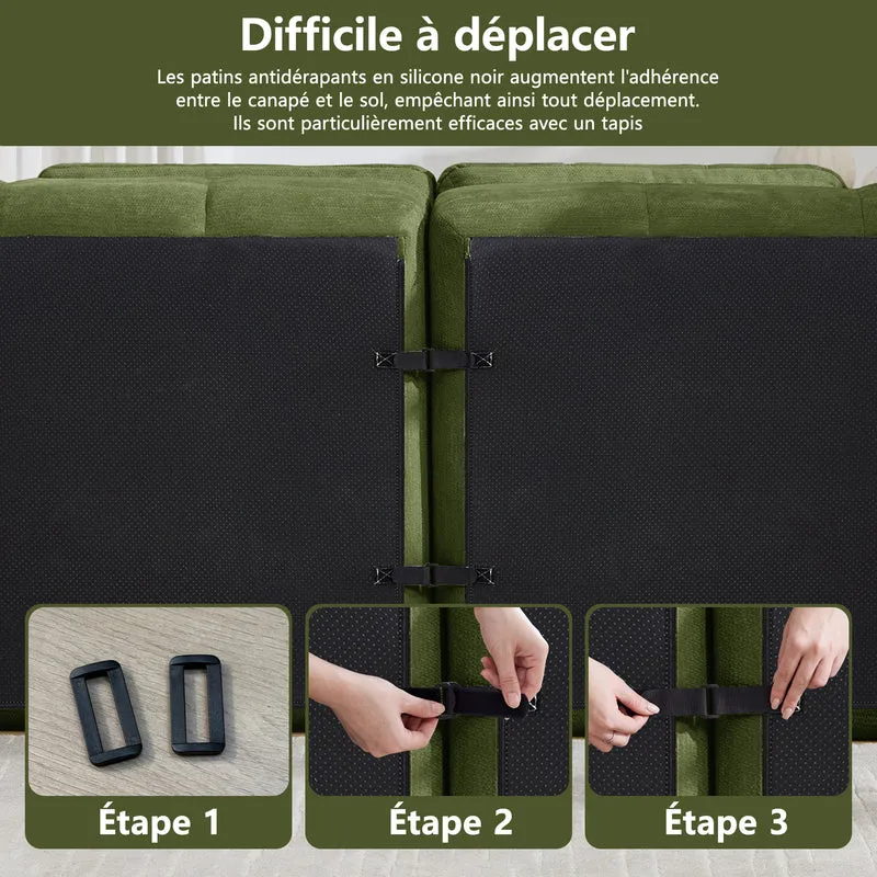 Canapé modulable 2 places vert en chenille profond et moelleux 194cm RUSTICCURTAINSET