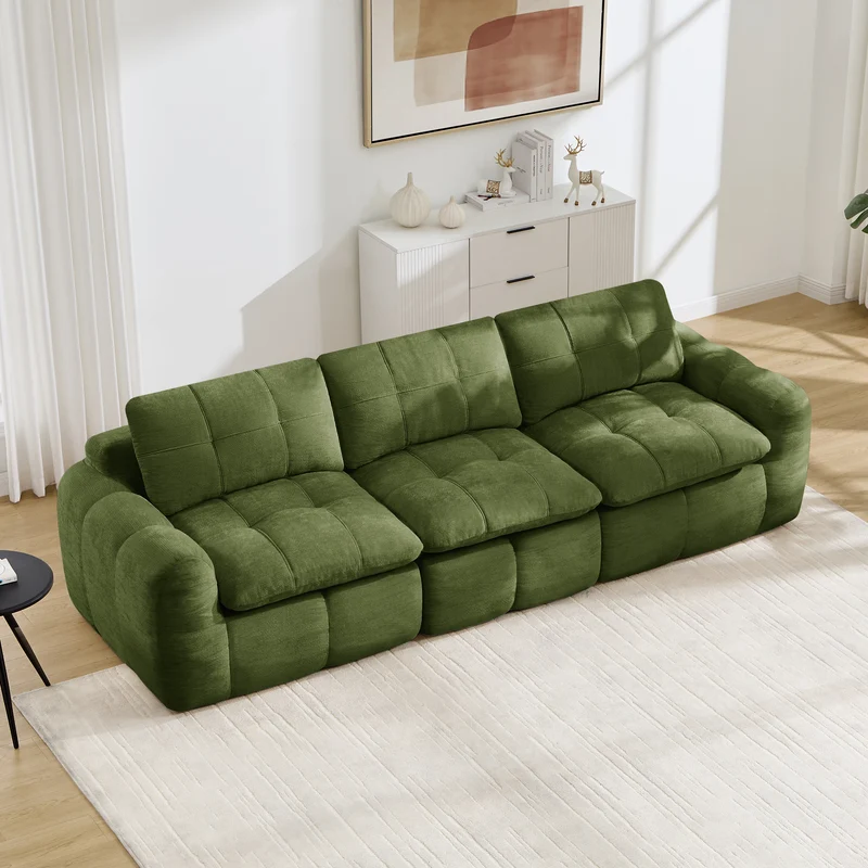 Canapé modulable 3 places matelassé en chenille verte 264 cmRUSTICCURTAINHOME