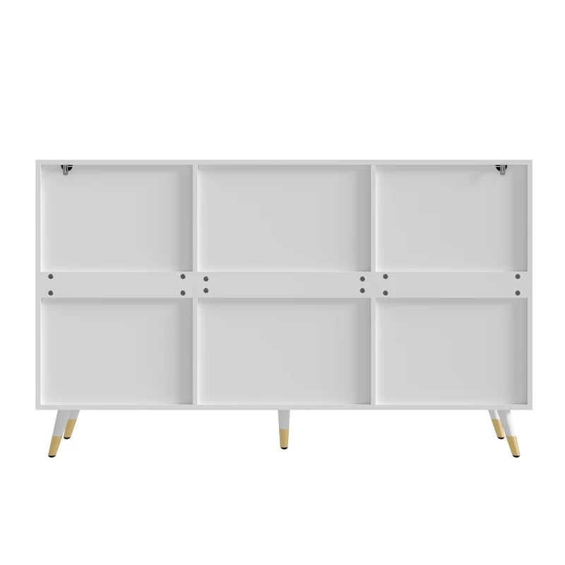 Buffet blanc motif texturé et vitrine avec 4 portes et 3 tiroirs, style moderne 140cm RUSTICLAMP