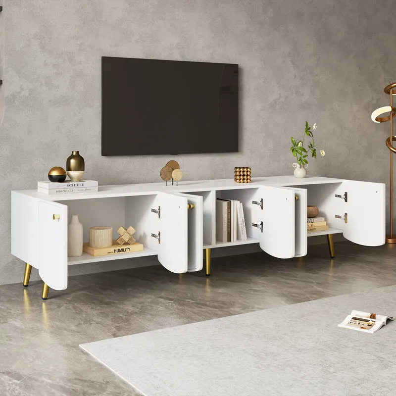 Meuble TV blanc et doré 6 portes, style moderne 180cm SCANDINAVIANCURTAIN