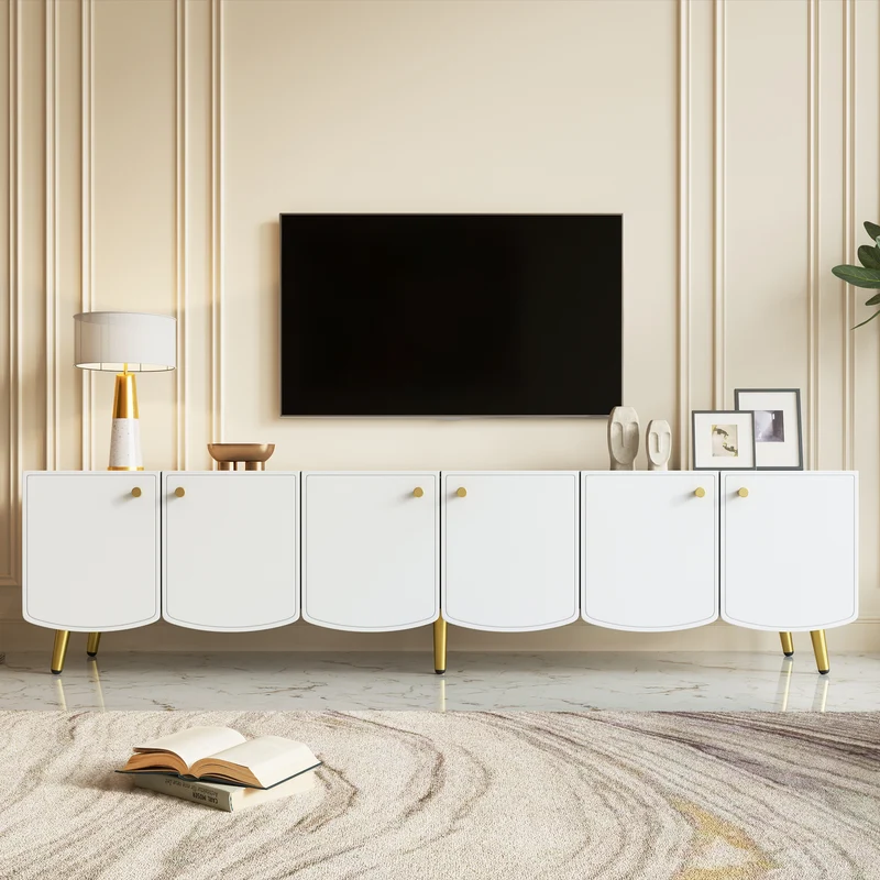 Meuble TV blanc et doré 6 portes, style moderne 180cm SCANDINAVIANCURTAIN