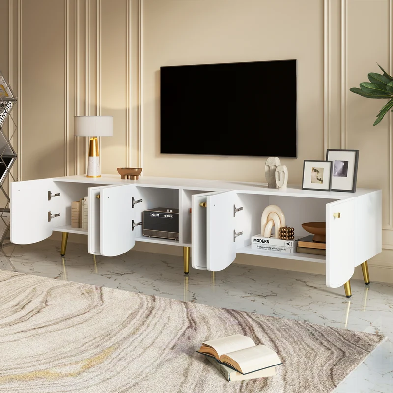 Meuble TV blanc et doré 6 portes, style moderne 180cm SCANDINAVIANCURTAIN