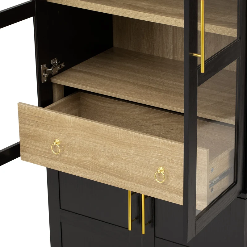 Armoire noire forme arche en verre cannelé rangement élégant 76×40×180cm RUSTICPINEONE