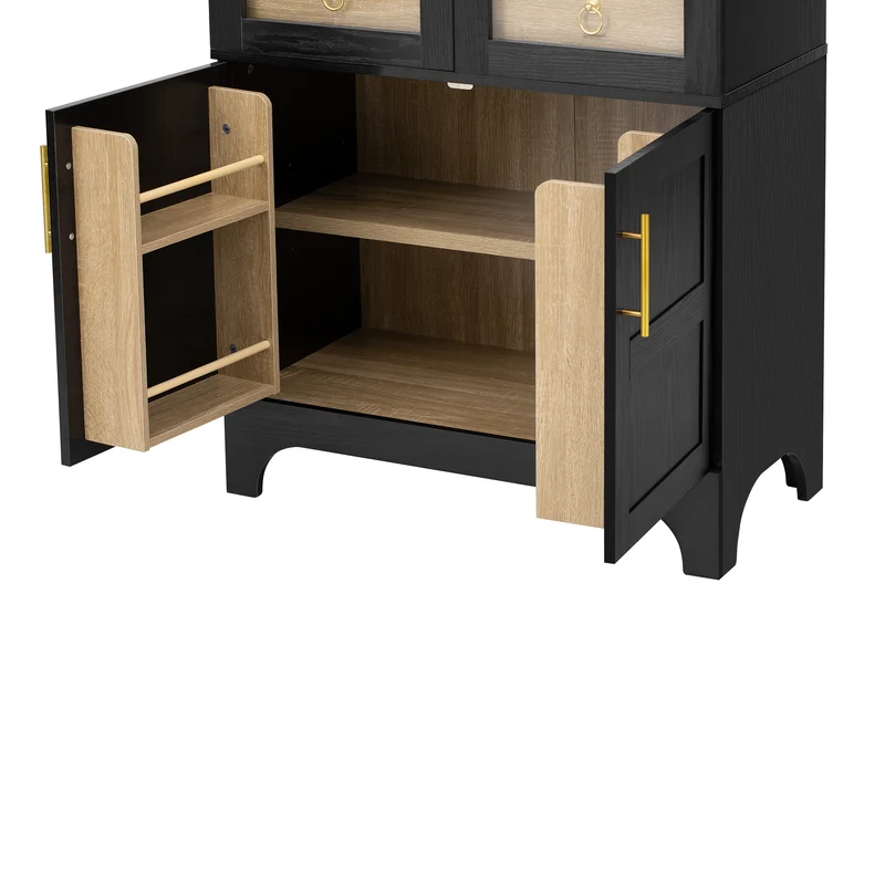 Armoire noire forme arche en verre cannelé rangement élégant 76×40×180cm RUSTICPINEONE