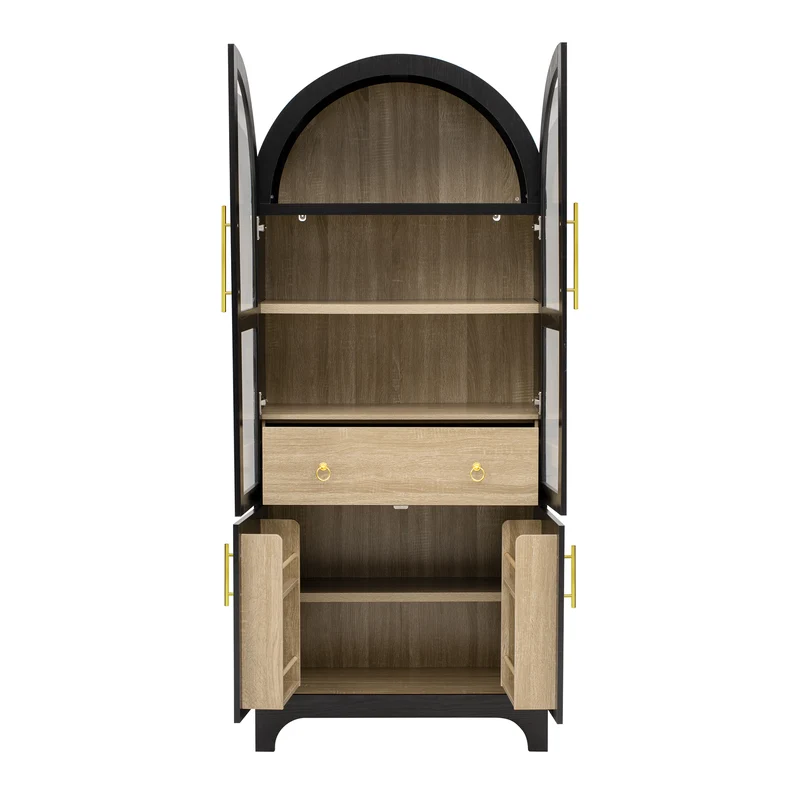 Armoire noire forme arche en verre cannelé rangement élégant 76×40×180cm RUSTICPINEONE