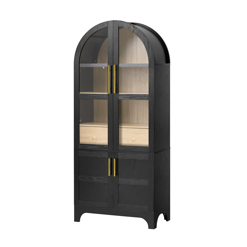 Armoire noire forme arche en verre cannelé rangement élégant 76×40×180cm RUSTICPINEONE