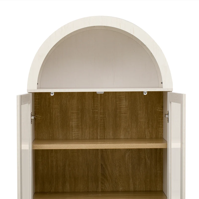 Armoire blanche forme arche en verre cannelé rangement élégant 76×40×180cm RUSTICPLANTSET