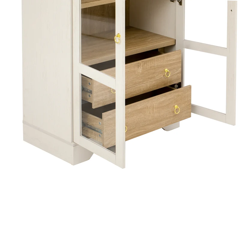 Armoire blanche forme arche en verre cannelé rangement élégant 76×40×180cm RUSTICPLANTSET