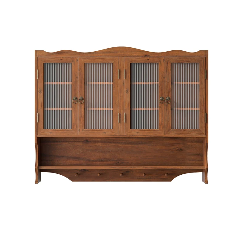 Armoire murale de cuisine en bois massif marron et verre cannalé, 4 portes 100cm SCANDINAVIANDIVIDER
