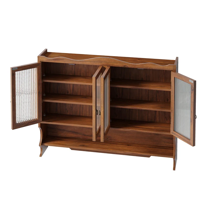 Armoire murale de cuisine en bois massif marron et verre cannalé, 4 portes 100cm SCANDINAVIANDIVIDER