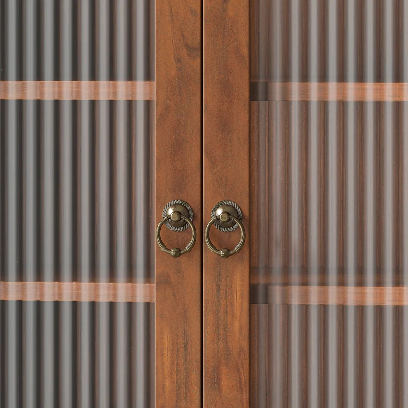 Armoire murale de cuisine en bois massif marron et verre cannalé, 4 portes 100cm SCANDINAVIANDIVIDER