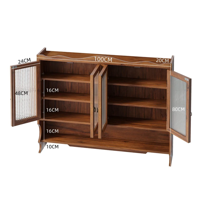 Armoire murale de cuisine en bois massif marron et verre cannalé, 4 portes 100cm SCANDINAVIANDIVIDER