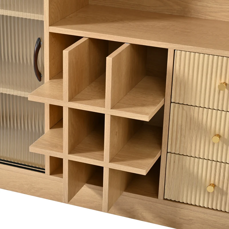 Buffet effet bois avec LED, portes vitrées et range-bouteilles 120×85×30cm RUSTICSCREENART
