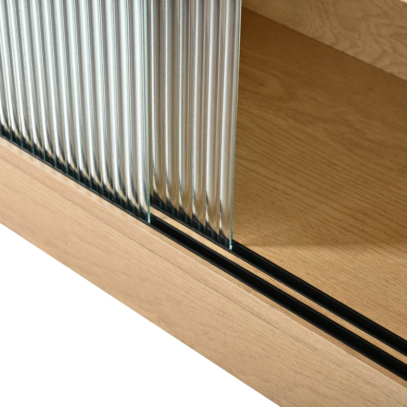 Buffet effet bois avec LED, portes vitrées et range-bouteilles 120×85×30cm RUSTICSCREENART
