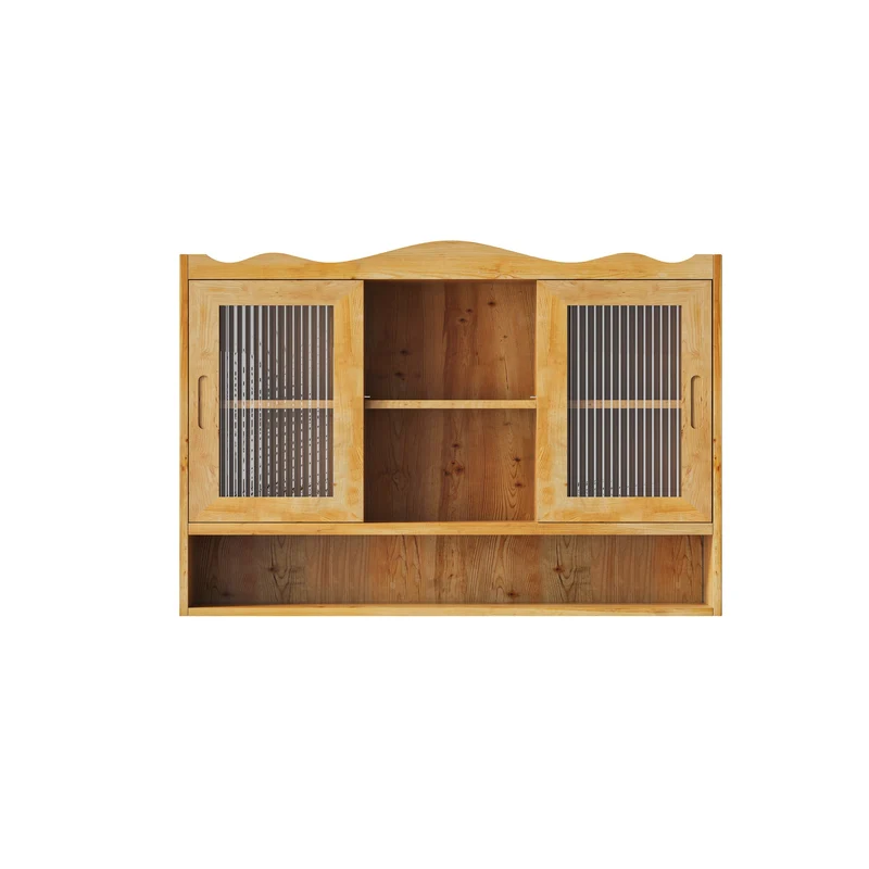Armoire murale de cuisine effet bois massif et verre, naturel, 2 portes coulissantes 90cm SCANDINAVIANFRAME
