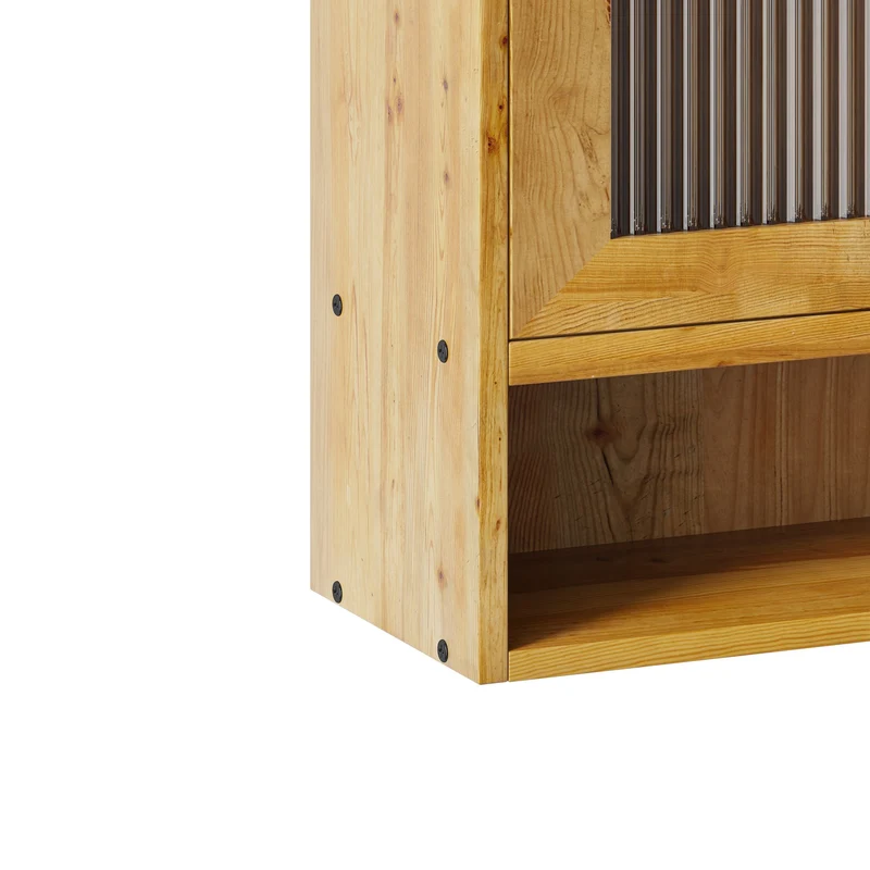 Armoire murale de cuisine effet bois massif et verre, naturel, 2 portes coulissantes 90cm SCANDINAVIANFRAME