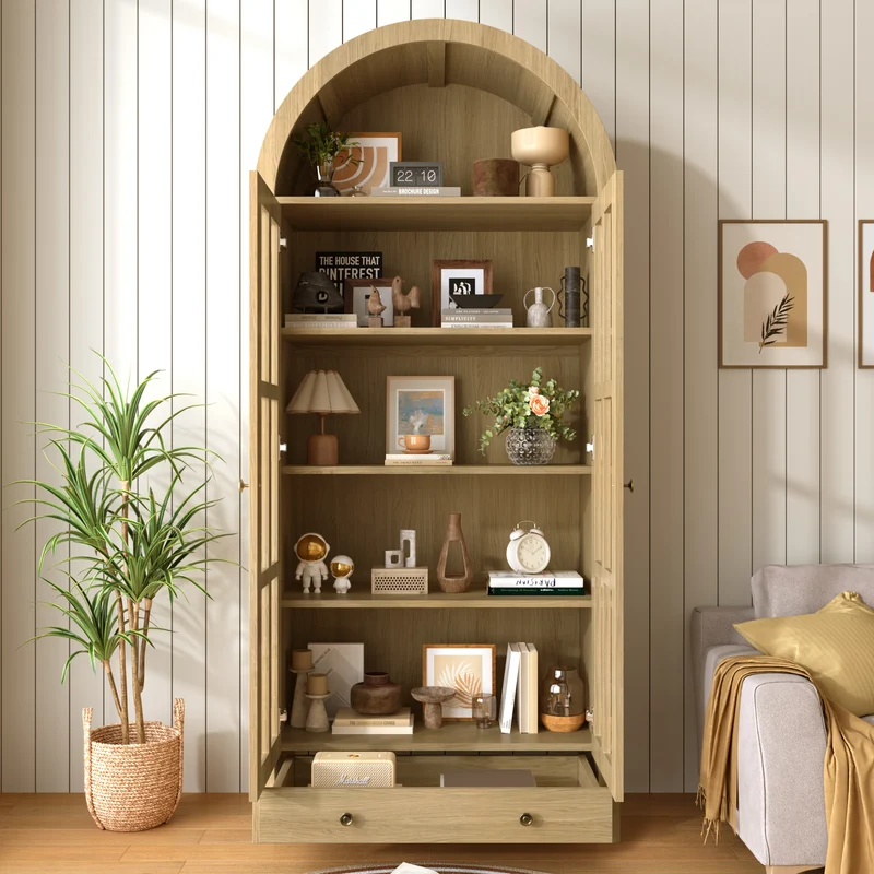 Armoire forme arche effet bois portes vitrine en acrylique 75x35x170cm RUSTICPILLOWHOME