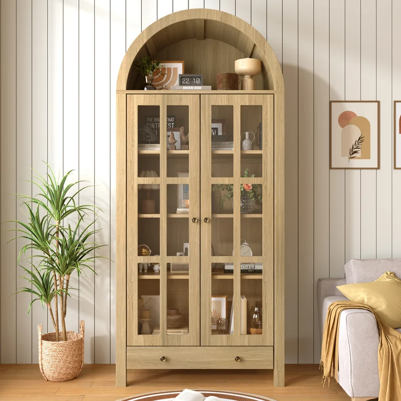 Armoire forme arche effet bois portes vitrine en acrylique 75x35x170cm RUSTICPILLOWHOME