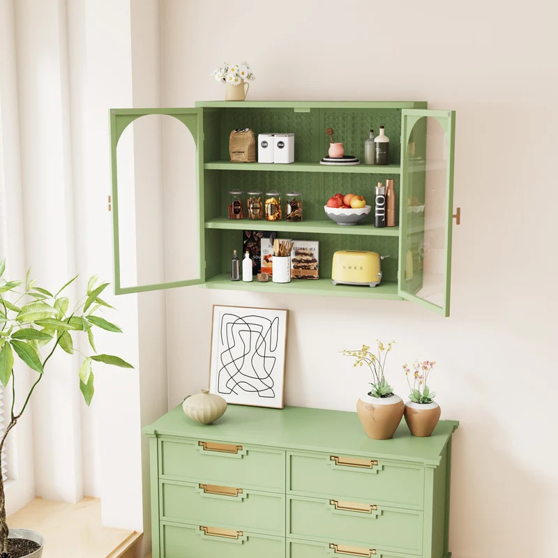 Armoire murale de cuisine métallique vert, 2 portes, 3 niveaux SCANDINAVIANWALNUTLI