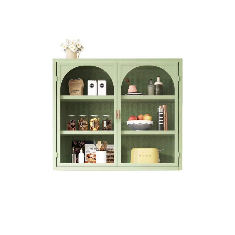 Armoire murale de cuisine métallique vert, 2 portes, 3 niveaux SCANDINAVIANWALNUTLI
