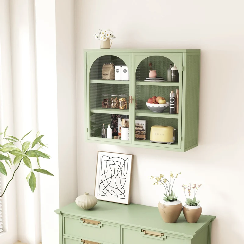 Armoire murale de cuisine métallique vert, 2 portes, 3 niveaux SCANDINAVIANWALNUTLI