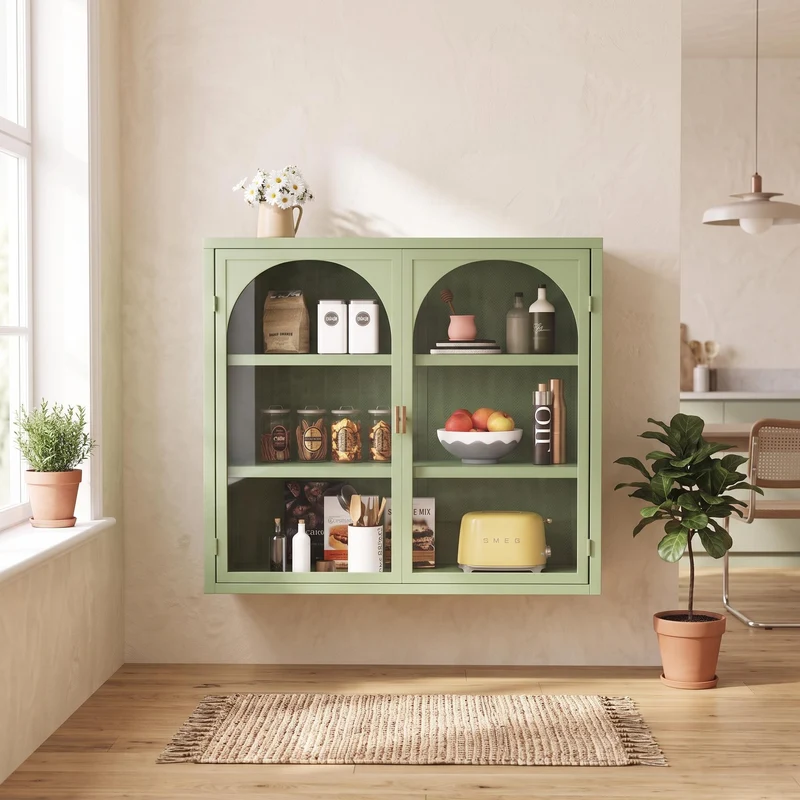 Armoire murale de cuisine métallique vert, 2 portes, 3 niveaux SCANDINAVIANWALNUTLI