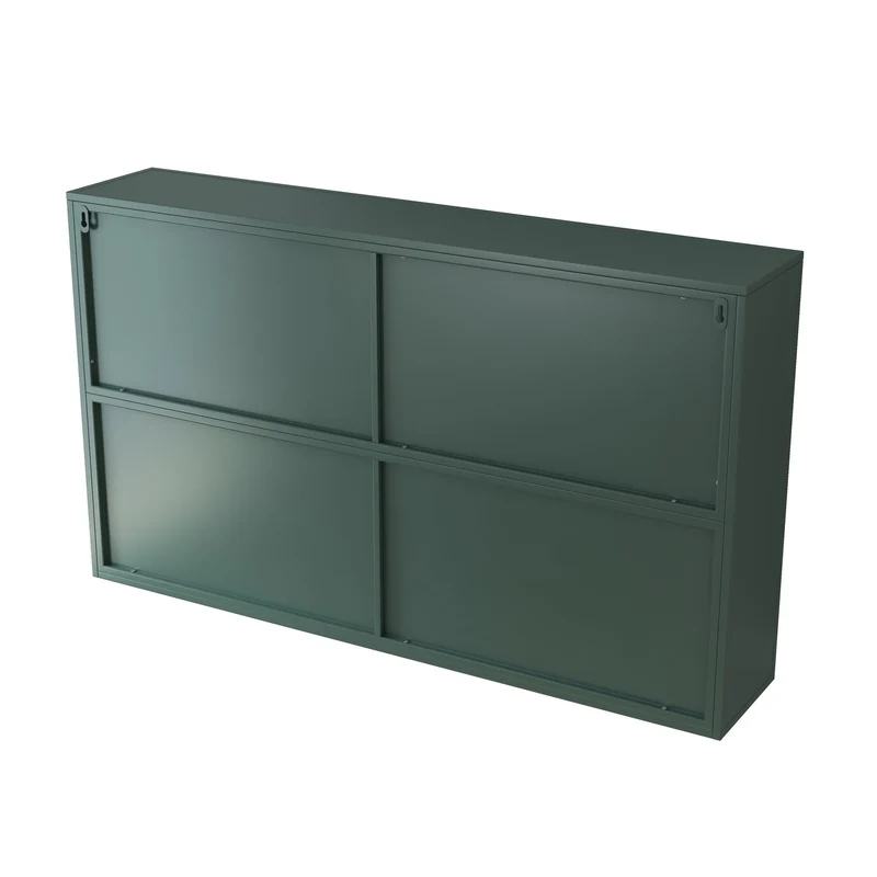 Armoire murale de cuisine métallique style industriel vert foncé avec 4 portes vitrées 120cm SCANDINAVIANCONSOLE