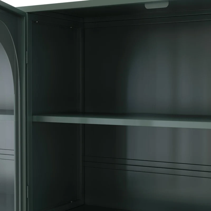 Armoire murale de cuisine métallique style industriel vert foncé avec 4 portes vitrées 120cm SCANDINAVIANCONSOLE