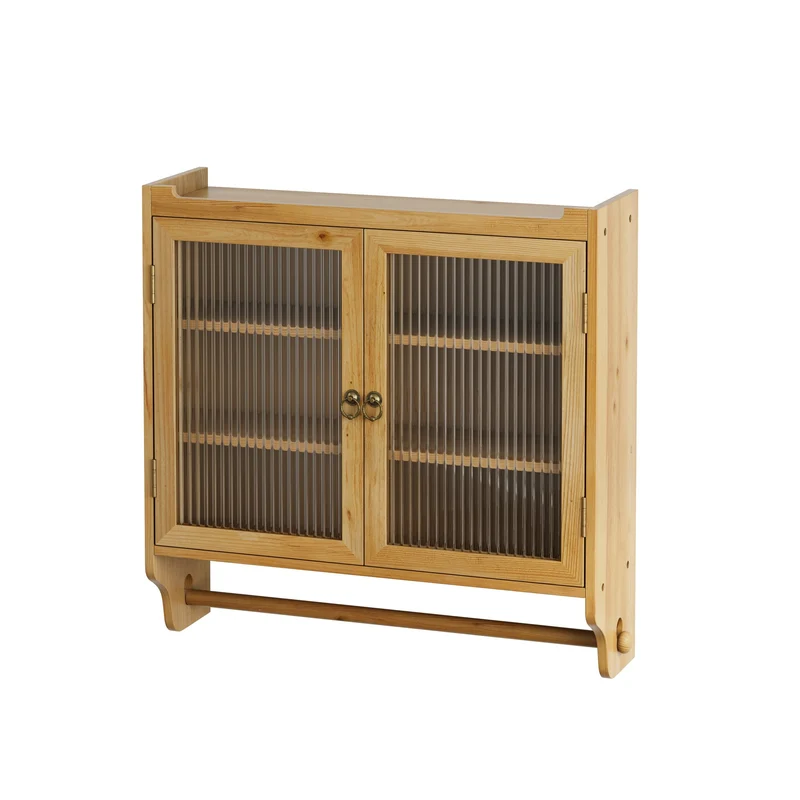 Armoire murale de cuisine effet bois massif et verre, style vintage, 3 niveaux BRIARSNOW