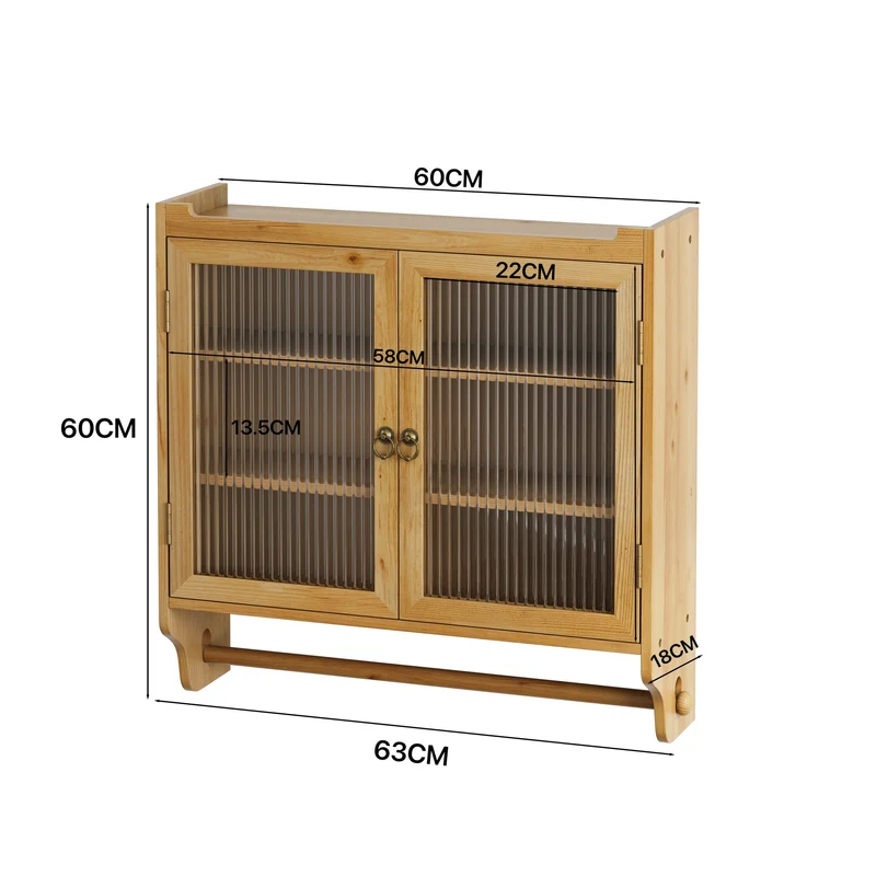 Armoire murale de cuisine effet bois massif et verre, style vintage, 3 niveaux BRIARSNOW