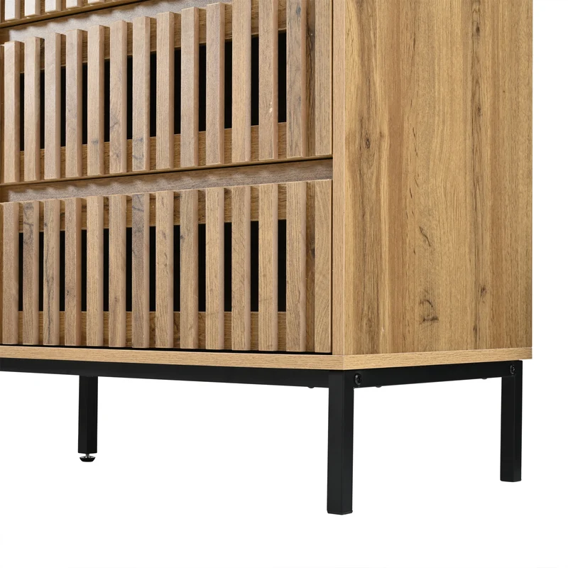 Buffet effet bois 6 tiroirs, style cannage 120x40x81cm RUSTICPANELHOME