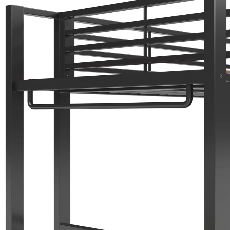 Lit superposé 90x200 cm métallique noir avec LED et tiroirs rangements RUSTICNIGHTSTAND