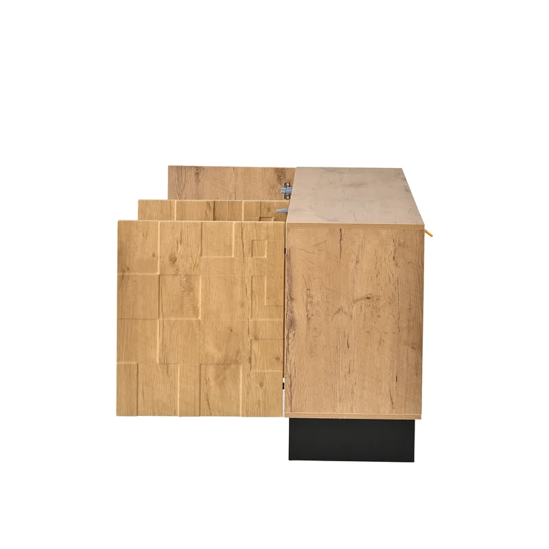 Buffet effet bois naturel motif 3D texturé 3 portes 140×40×70cm RUSTICNIGHTSTANDART