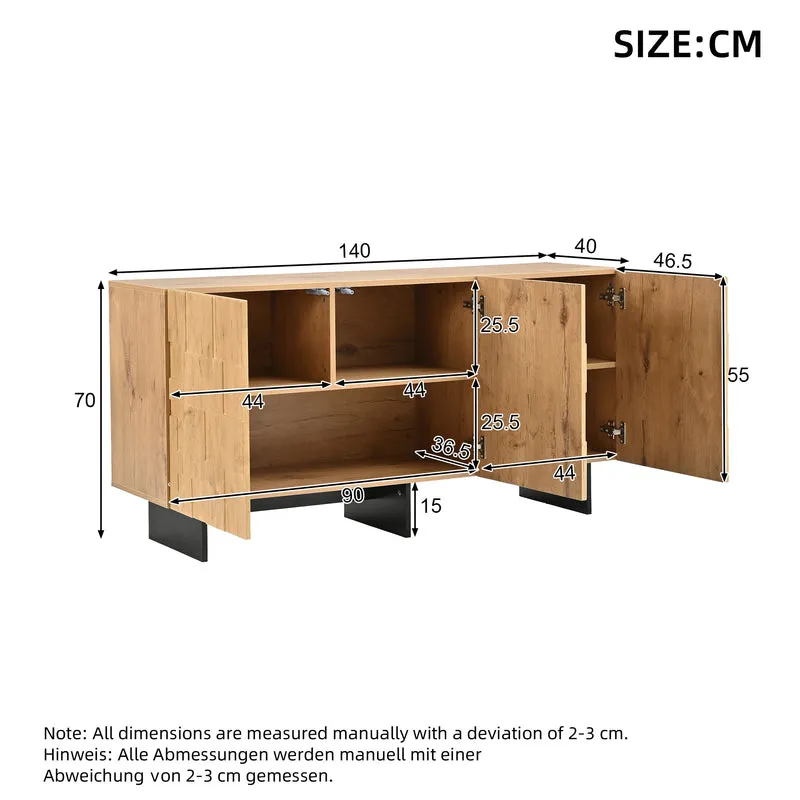 Buffet effet bois naturel motif 3D texturé 3 portes 140×40×70cm RUSTICNIGHTSTANDART
