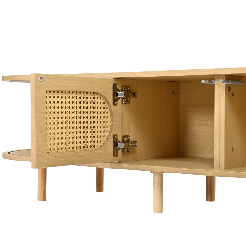 Meuble TV effet bois clair et rotin, style rétro 180cm RUSTICONE