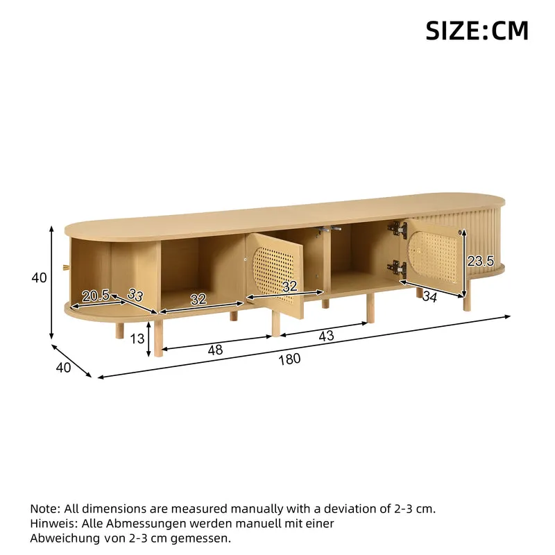 Meuble TV effet bois clair et rotin, style rétro 180cm RUSTICONE