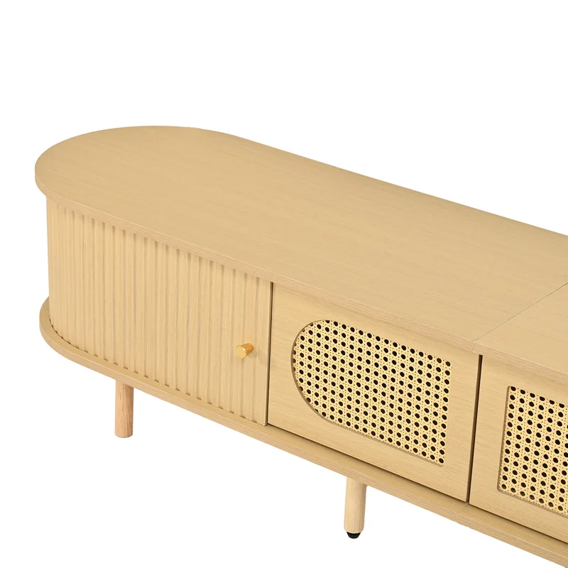 Meuble TV effet bois clair et rotin, style rétro 180cm RUSTICONE