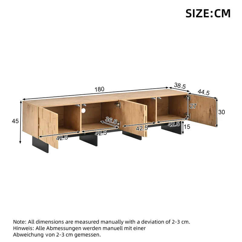Meuble TV effet bois naturel motif 3D texturé 4 portes 180cm RUSTICLINE