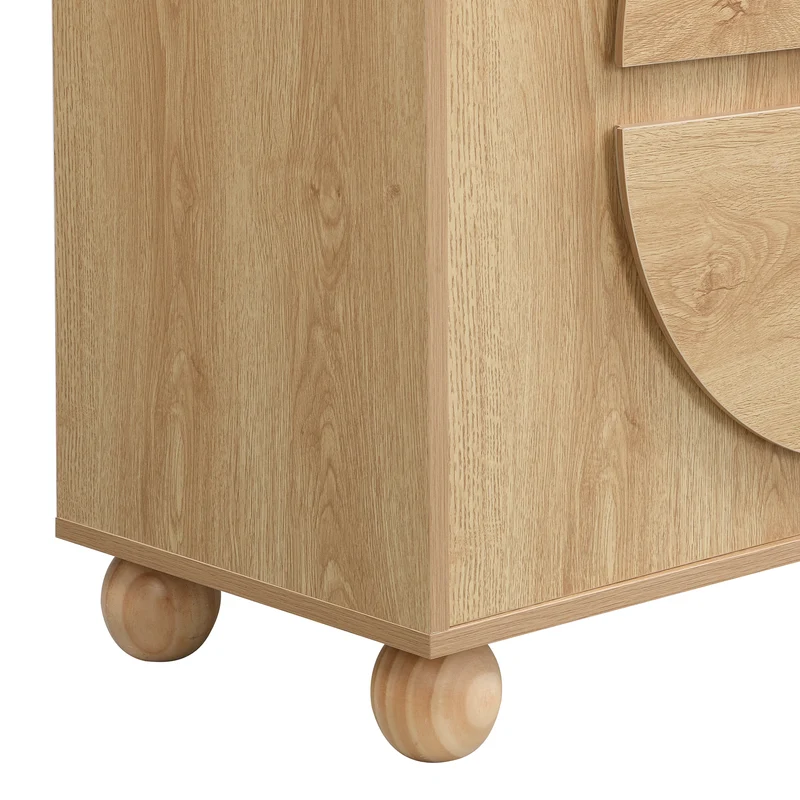 Buffet effet bois naturel à 4 portes, relief circulaire et étagères réglables 160cm RUSTICTRAYSET