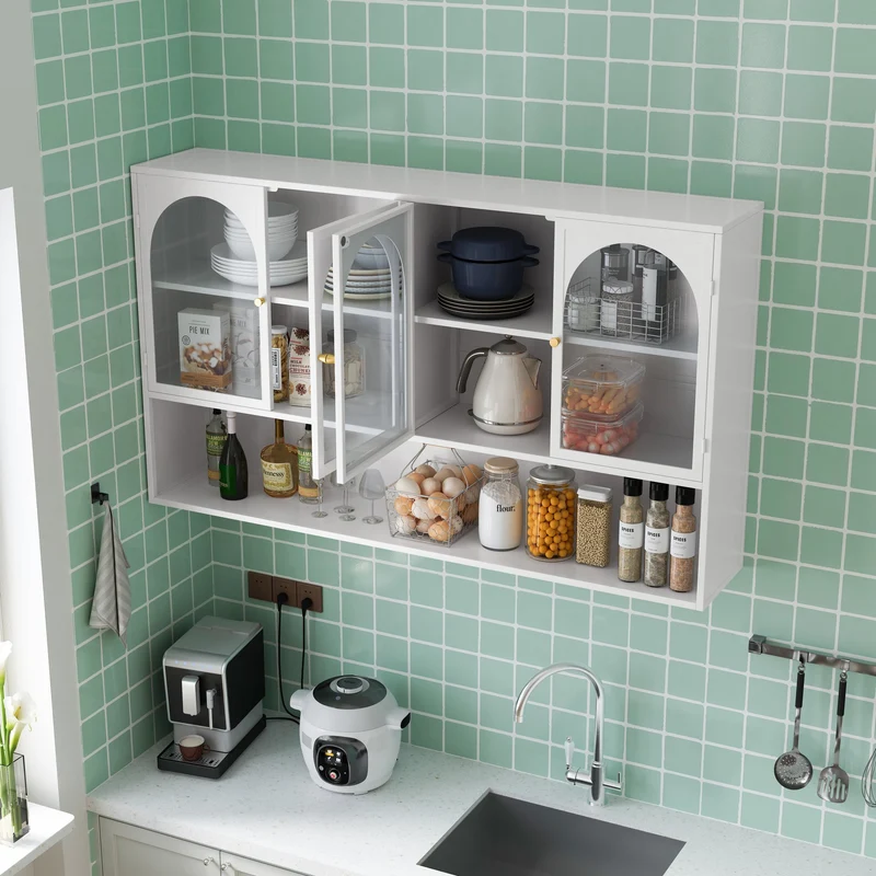 Armoire murale de cuisine métallique blanche avec 4 portes vitrées 120cm SCANDINAVIANCONCRETE