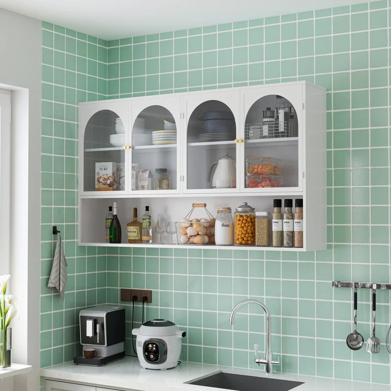 Armoire murale de cuisine métallique blanche avec 4 portes vitrées 120cm SCANDINAVIANCONCRETE