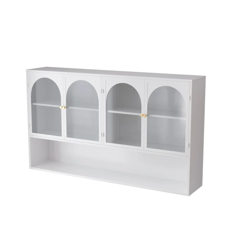 Armoire murale de cuisine métallique blanche avec 4 portes vitrées 120cm SCANDINAVIANCONCRETE