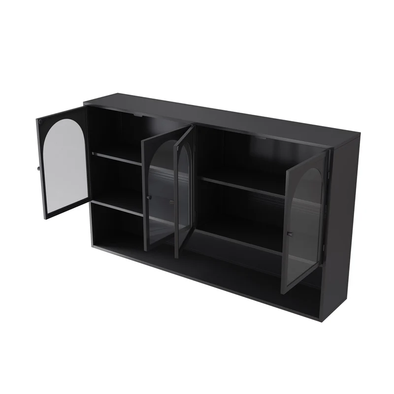 Armoire murale de cuisine métallique noire style industriel avec 4 portes vitrées 120cm SCANDINAVIANBOOKCASE